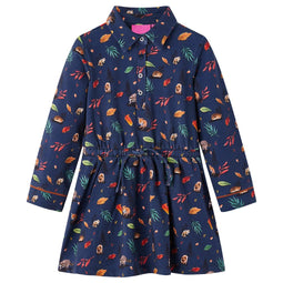 Kinderjurk met lange mouwen blaadjesprint 92 marineblauw