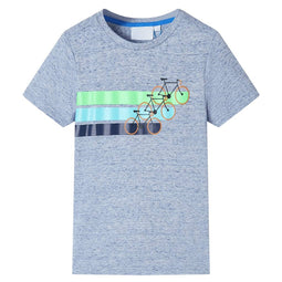 Kindershirt met korte mouwen 116 gemleerd blauw