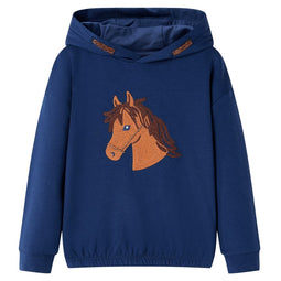 Kindertrui met capuchon paardenontwerp 128 marineblauw