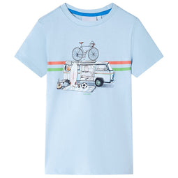 Kindershirt met busjesprint 92 lichtblauw