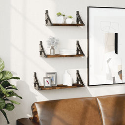 3-delige Wandschappenset bewerkt hout gerookt eikenkleurig