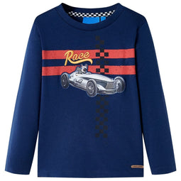 Kindershirt met lange mouwen racewagen en hondprint 92 marineblauw