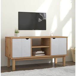 Tv-meubel 113,5x43x57 cm massief grenenhout bruin en wit