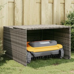 Garage voor robotmaaier 86x90x52/57 cm poly rattan grijs