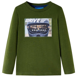 Kindershirt met lange mouwen helmprint 104 donkerkakikleurig