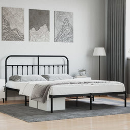 Bedframe met hoofdbord metaal zwart 160x200 cm