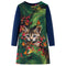 Kinderjurk met lange mouwen kattenprint 128 marineblauw