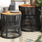 Tuinbijzettafels 2 st met houten blad poly rattan zwart