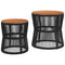 Tuinbijzettafels 2 st met houten blad poly rattan zwart