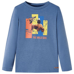 Kindershirt met lange mouwen os en adelaarsprint 92 gemleerd blauw