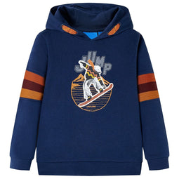 Kindertrui met capuchon beer en snowboardprint 104 marineblauw