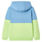 Kindertrui met capuchon 116 blauw en zachtgeel