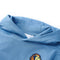 Kindertrui met capuchon 116 blauw en zachtgeel