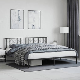 Bedframe met hoofdbord metaal zwart 193x203 cm