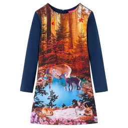 Kinderjurk met lange mouwen hertenprint 92 marineblauw
