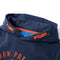 Kindertrui met capuchon 140 gemleerd marineblauw en oranje