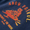 Kindertrui met capuchon 140 gemleerd marineblauw en oranje