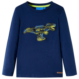 Kindershirt met lange mouwen dinosaurusontwerp 116 marineblauw