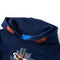 Kindertrui met capuchon beer en snowboardprint 128 marineblauw