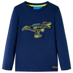 Kindershirt met lange mouwen dinosaurusontwerp 128 marineblauw