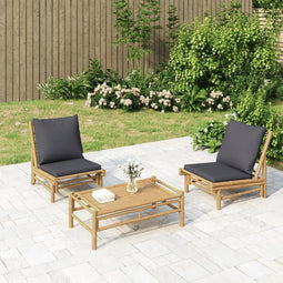 Tuinstoelen 2 st met donkergrijze kussens bamboe