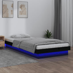 Bedframe LED massief hout zwart 100x200 cm