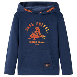 Kindertrui met capuchon 128 gemleerd marineblauw en oranje