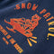 Kindertrui met capuchon 128 gemleerd marineblauw en oranje