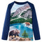 Kindershirt met lange mouwen beren en landschapprint 140 marineblauw