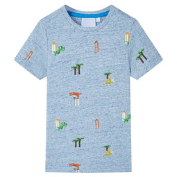 Kindershirt 140 gemleerd blauw