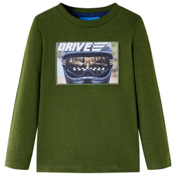 Kindershirt met lange mouwen helmprint 140 donkerkakikleurig