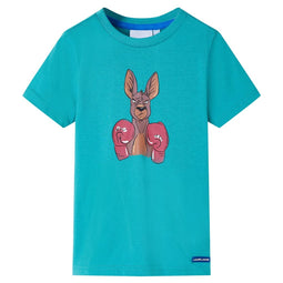 Kindershirt met korte mouwen 140 donkermintkleurig