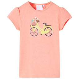 Kindershirt fiets 116 neonkoraalkleurig