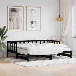 Slaapbank met onderschuifbed 80x200 cm massief grenenhout zwart