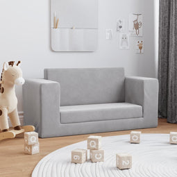 Kinderslaapbank 2-zits zacht pluche lichtgrijs