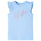 Kindershirt met ruches aan de mouwen glitterprint 104 lichtblauw
