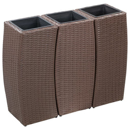Plantenbakken verhoogd 3 st poly rattan bruin
