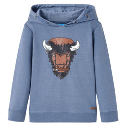 Kindertrui met capuchon 128 gemleerd blauw