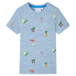 Kindershirt 128 gemleerd blauw
