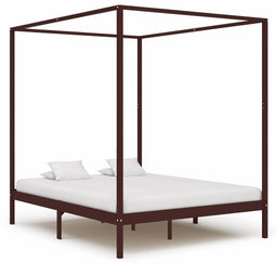 Hemelbedframe massief grenenhout donkerbruin 180x200 cm