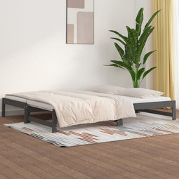 Slaapbank uitschuifbaar 2x(90x190) cm massief grenenhout grijs