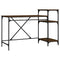 Bureau met schappen 135x50x90 bewerkt hout en ijzer bruineiken