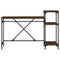 Bureau met schappen 135x50x90 bewerkt hout en ijzer bruineiken