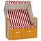 Strandstoel met luifel poly rattan en massief hout rood en wit