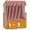 Strandstoel met luifel poly rattan en massief hout rood en wit