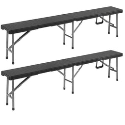 Set van 2 uitklapbare bierbanken in polyrattan zwart 180 cm