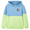 Kindertrui met capuchon 140 blauw en zachtgeel