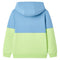 Kindertrui met capuchon 140 blauw en zachtgeel