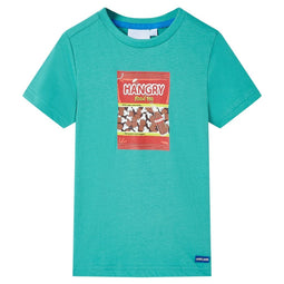 Kindershirt met korte mouwen 92 donkermintkleurig