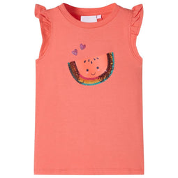 Kindershirt met ruches aan de mouwen 116 koraalkleurig